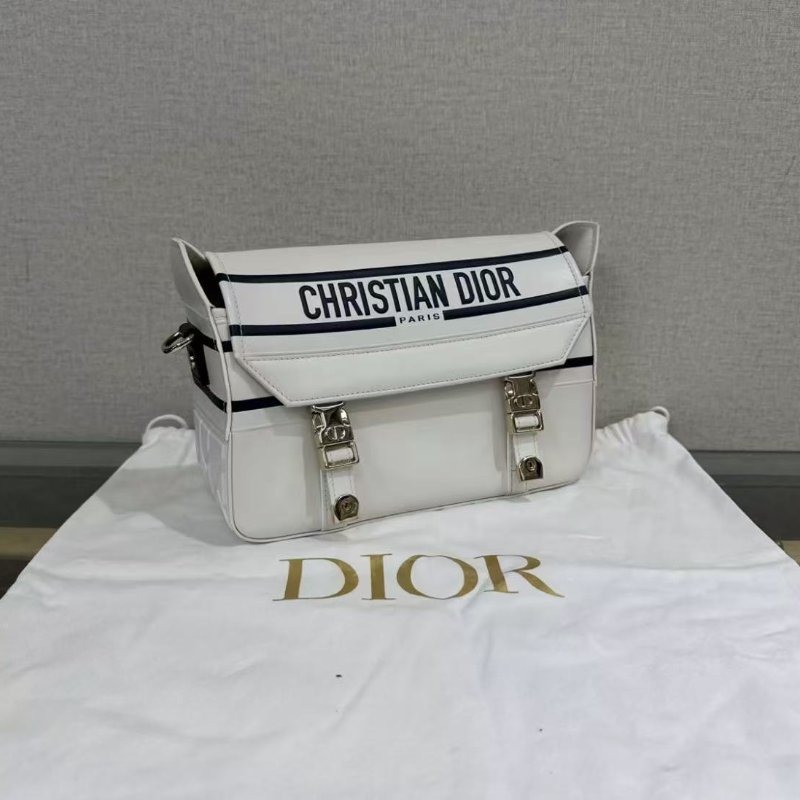 ✨DIOR 白色海軍條紋小號郵差肩背斜背包 24*16*8 98新 配件塵袋-0
