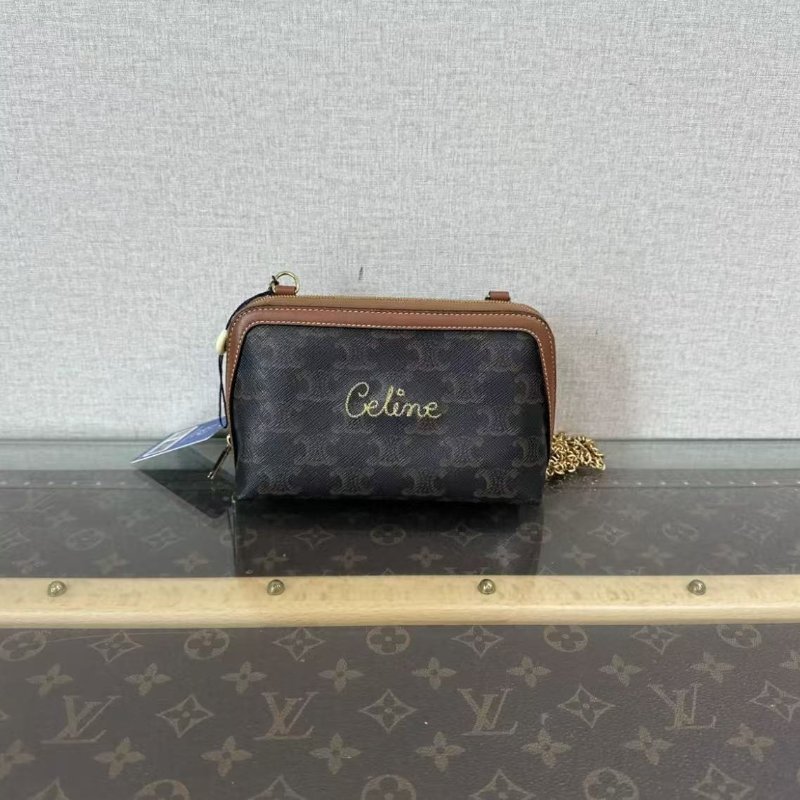 ✨Celine 老花金扣凱旋門貝殼mini鍊條包 16*10*8 98新 配件塵袋-0