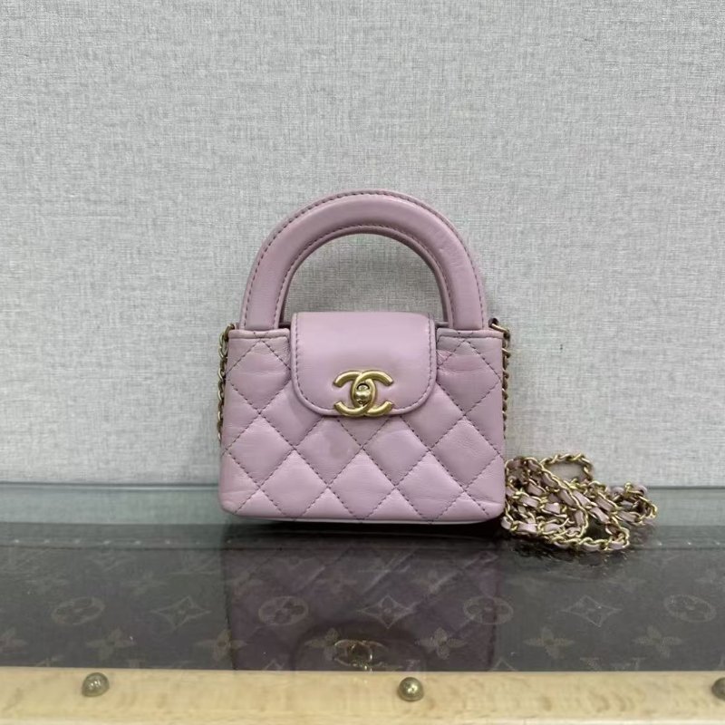 ✨CHANEL Kelly mini nano粉紫色金扣12*8*4 98新配件塵袋-0