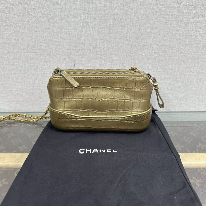 ✨CHANEL 鱷魚壓紋金色流浪mini 18*11*5 98新 配件盒子塵袋購證-5