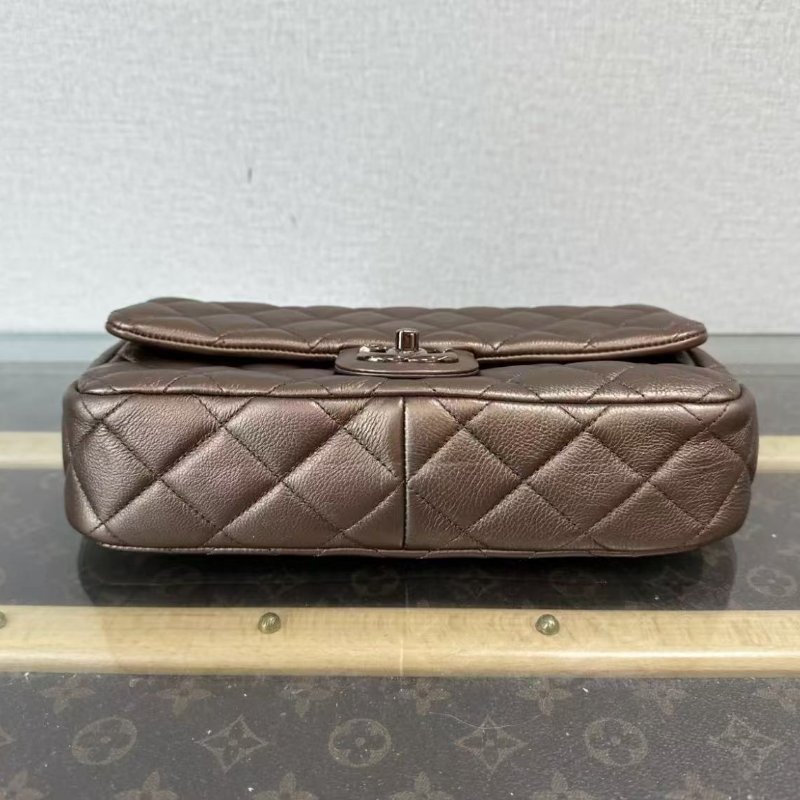 ✨CHANEL 古銅色CF肩背斜背鍊條包25*15*5.5 98新配件塵袋保卡-3