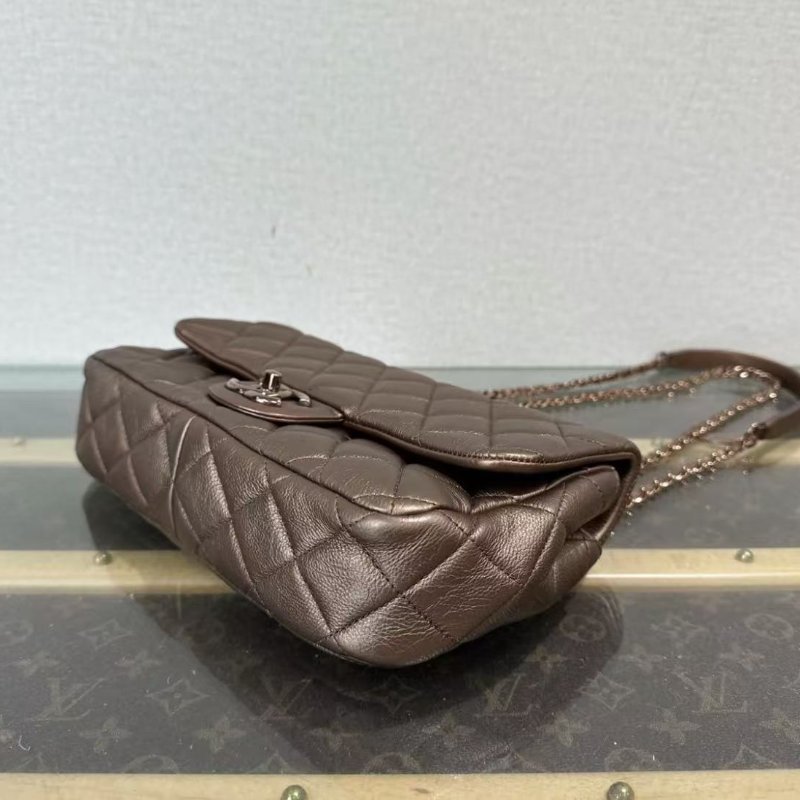✨CHANEL 古銅色CF肩背斜背鍊條包25*15*5.5 98新配件塵袋保卡-4