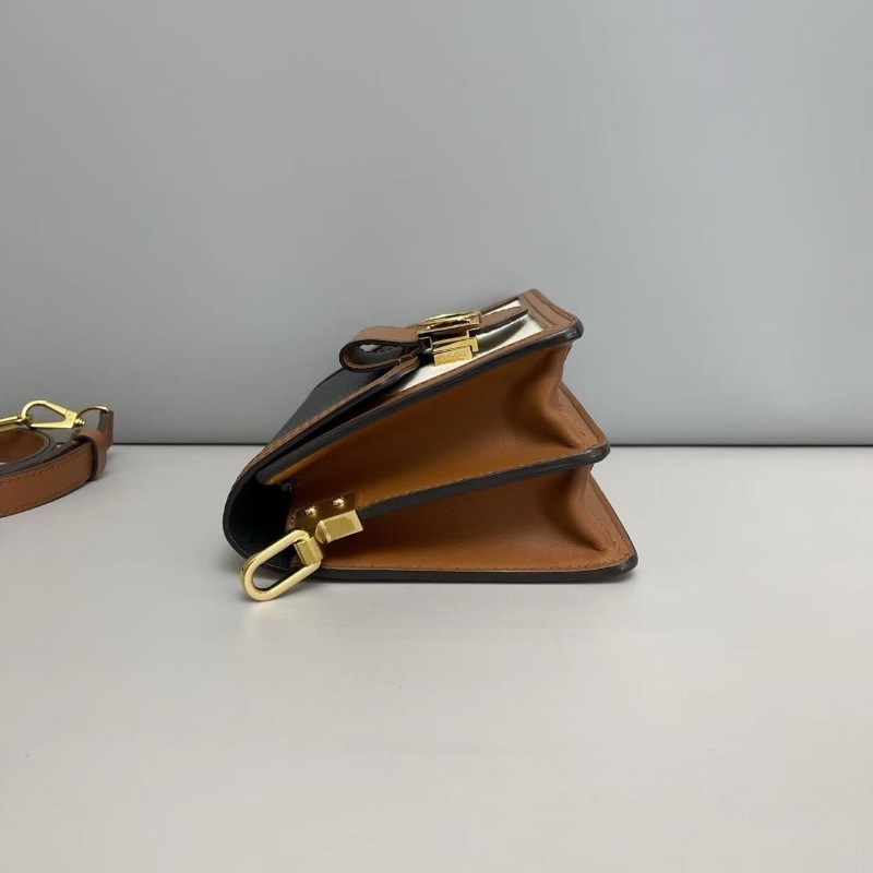 LV路易威登 dauphine小號黑白焦糖牛皮荔枝紋達芙妮 肩背包 斜背包-5