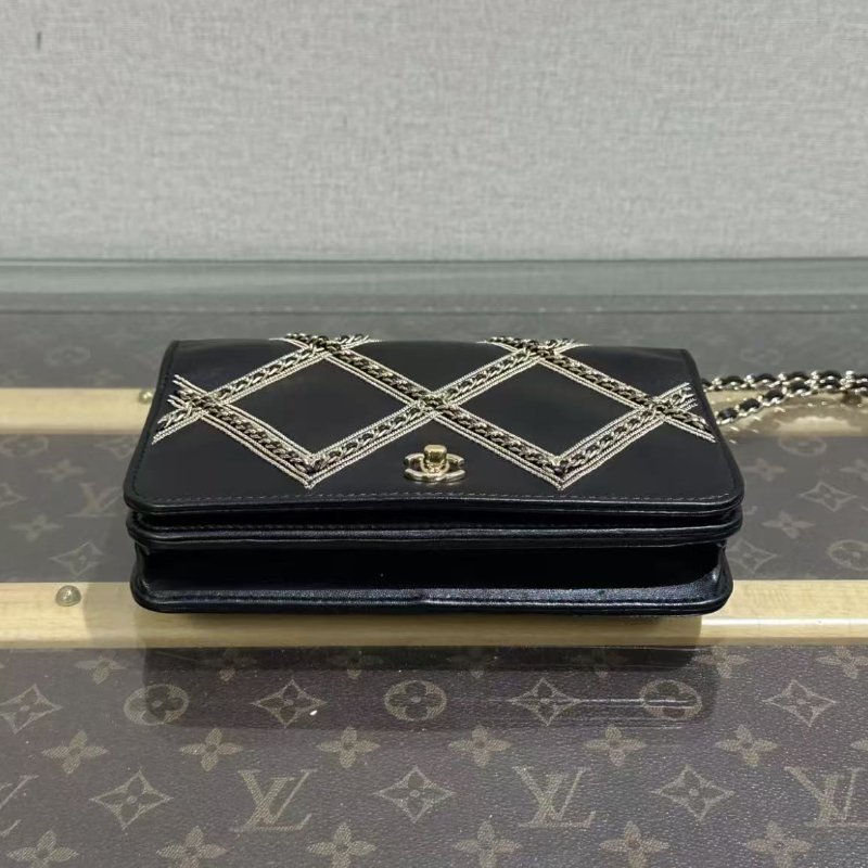 ✨CHANEL 22P黑金皮穿鏈菱格紋woc鍊條包19*12*4 98新配件盒子塵袋購證-3
