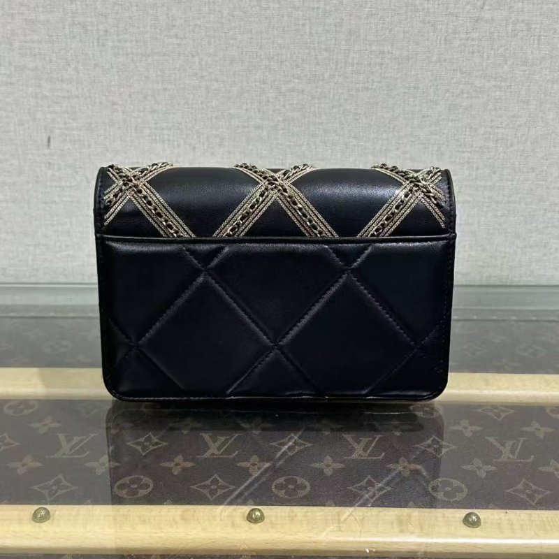 ✨CHANEL 22P黑金皮穿鏈菱格紋woc鍊條包19*12*4 98新配件盒子塵袋購證-5
