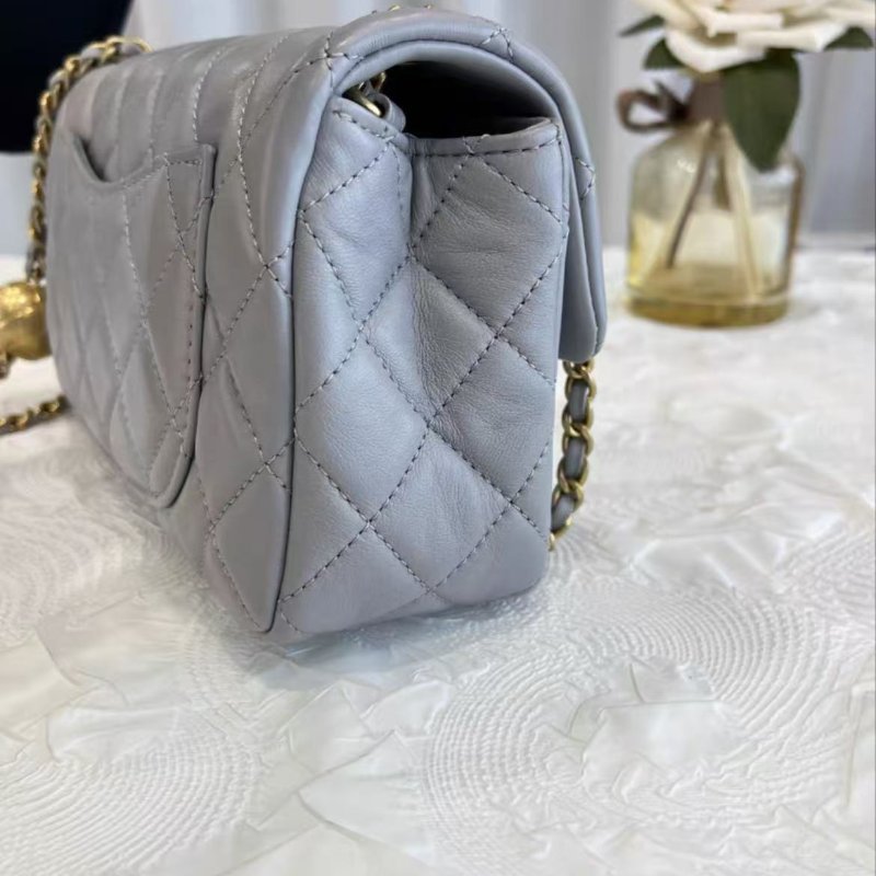 Chanel 21B 灰色羊皮金球cf大mini 芯片款 20*13*99新配件塵袋-5