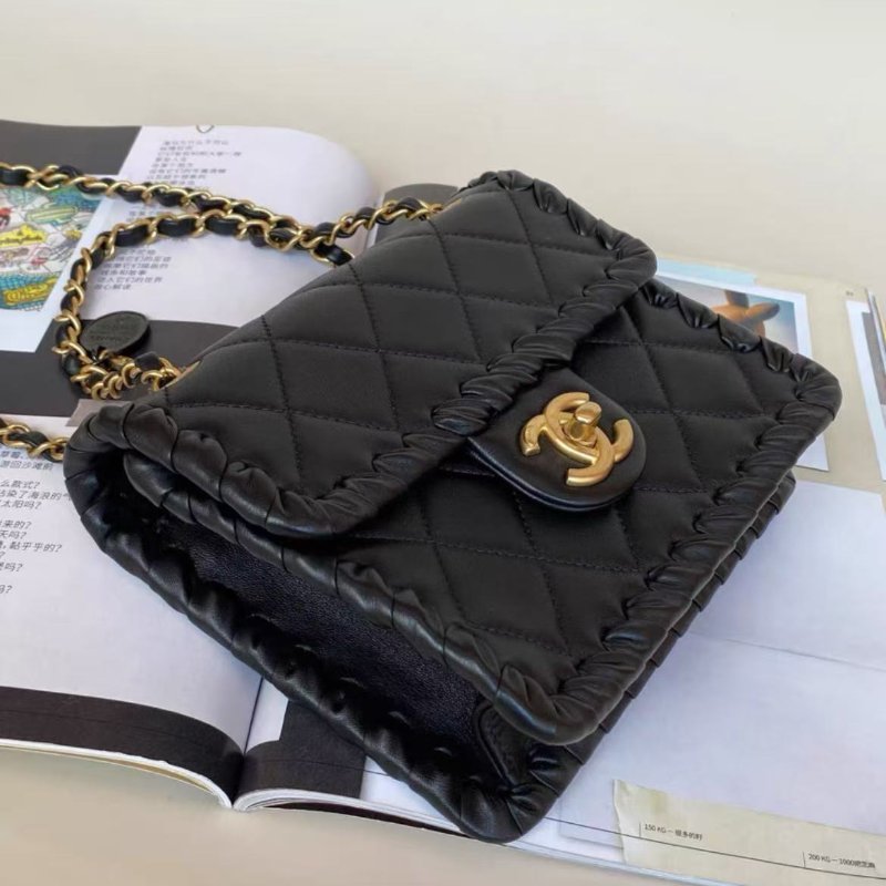 ✨chanel 22c黑金羊皮金幣小號豆腐包 牛皮編織滾邊芯片款19*15*6cm 99新配件塵袋-2