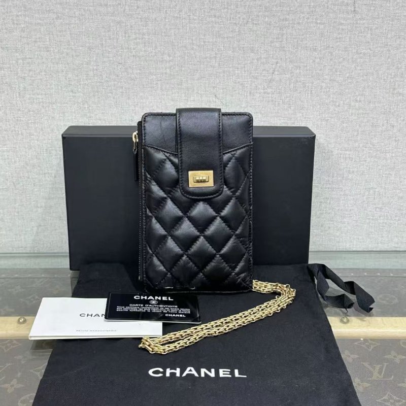 ✨CHANEL 黑金2.55肩背斜背鍊條手機包 11*18 98新配件塵袋盒子保卡-0
