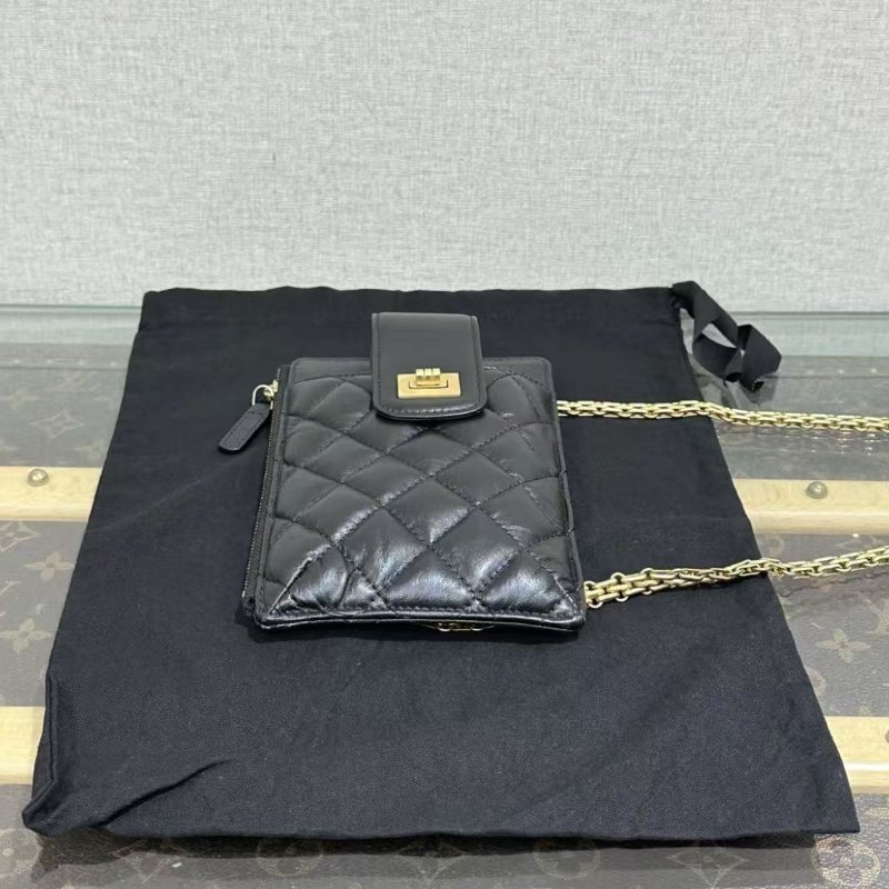 ✨CHANEL 黑金2.55肩背斜背鍊條手機包 11*18 98新配件塵袋盒子保卡-3