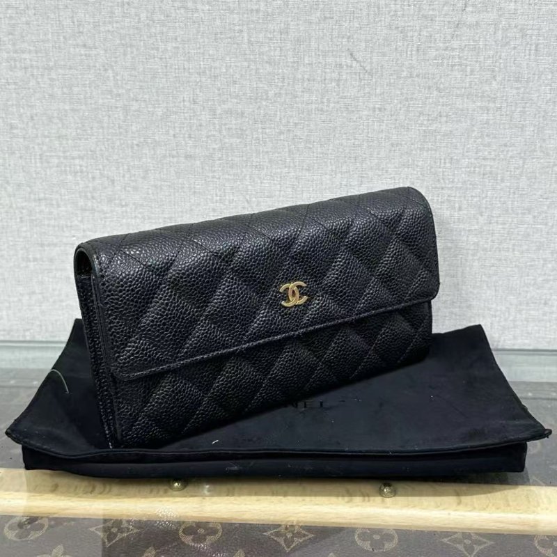 ✨CHANEL 黑金荔枝牛皮長板手拿錢包19*10*2 98新配件塵袋盒子保卡-1