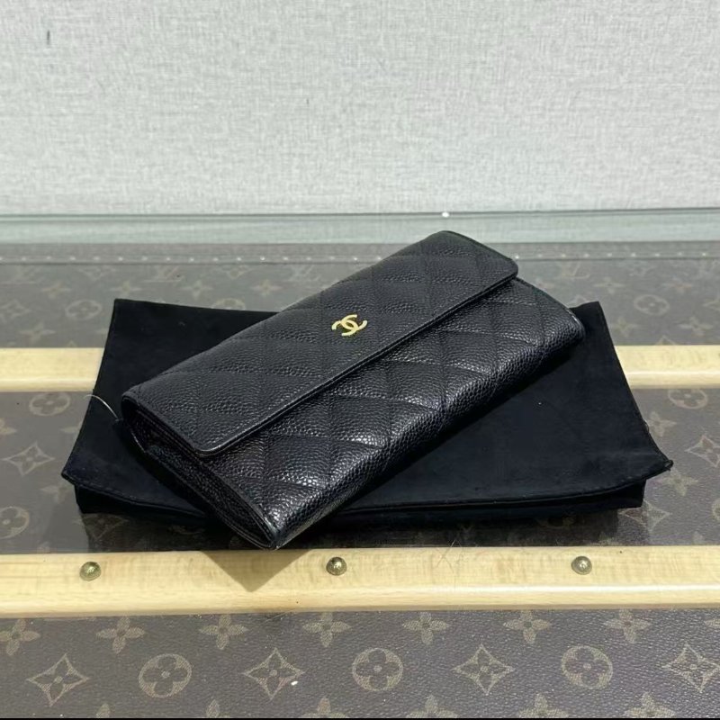 ✨CHANEL 黑金荔枝牛皮長板手拿錢包19*10*2 98新配件塵袋盒子保卡-2