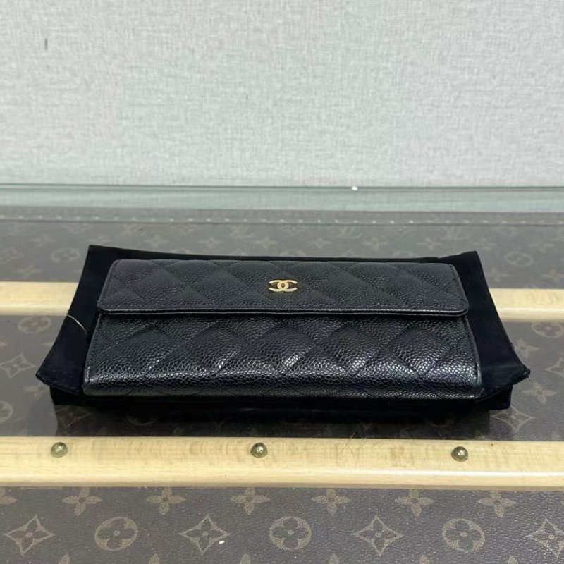 ✨CHANEL 黑金荔枝牛皮長板手拿錢包19*10*2 98新配件塵袋盒子保卡-3