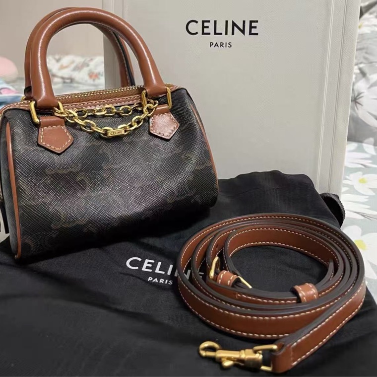 ✨CELINE mini 經典老花波士頓枕頭包 14*9*8 99新配件塵袋-4