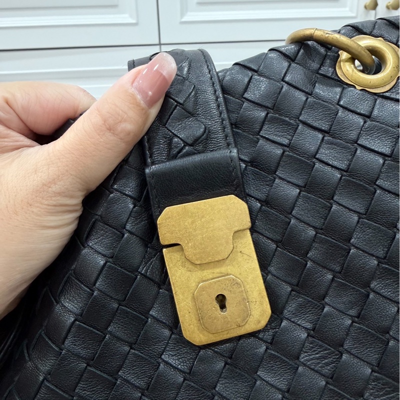 BOTTEGA VENETA（葆蝶家）BV黑色 編織 羅馬 鎖頭 托特包 肩背包 手提包 公事包 電腦包-10