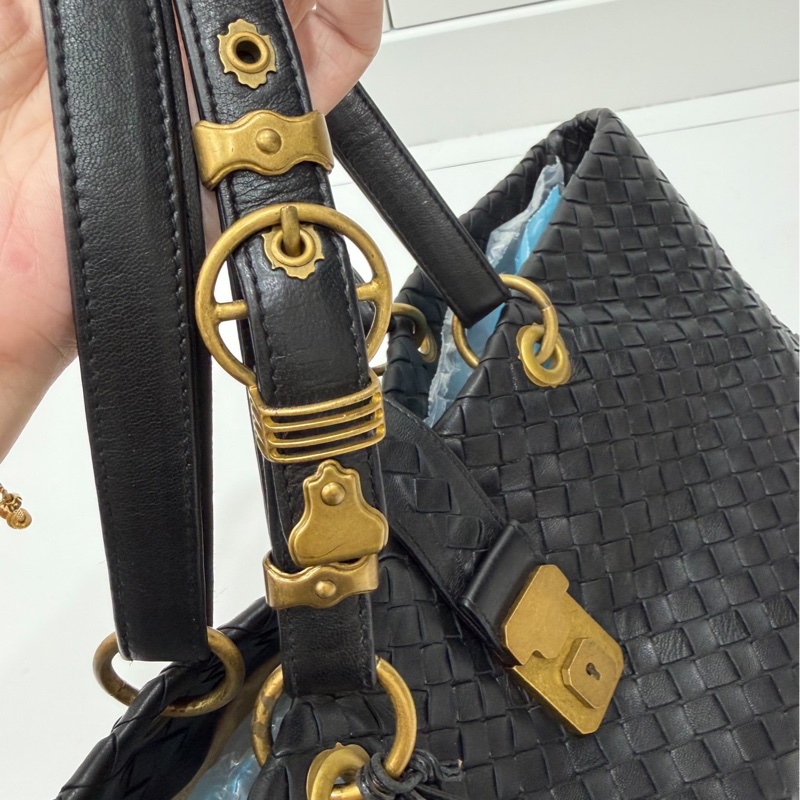 BOTTEGA VENETA（葆蝶家）BV黑色 編織 羅馬 鎖頭 托特包 肩背包 手提包 公事包 電腦包-11