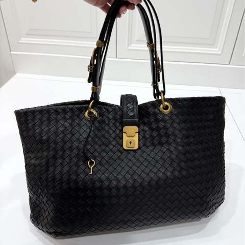 BOTTEGA VENETA(葆蝶家)BV黑色 編織 羅馬 鎖頭 托特包 肩背包 手提包 公事包 電腦包