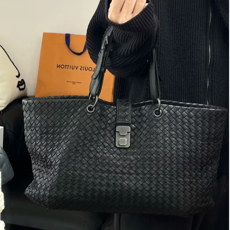 BOTTEGA VENETA（葆蝶家）BV黑色 編織 羅馬 鎖頭 托特包 肩背包 手提包 公事包 電腦包-2