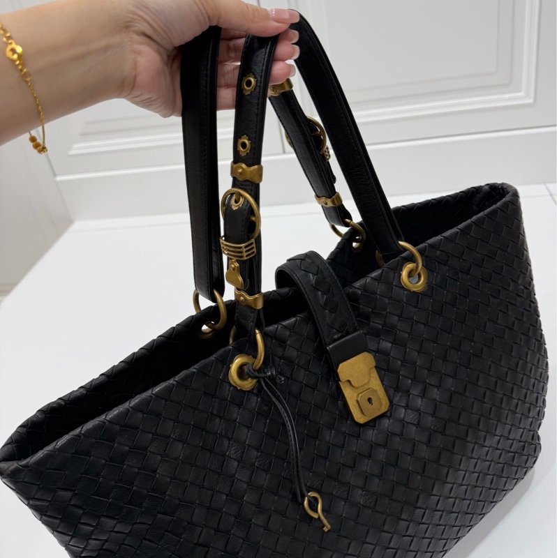 BOTTEGA VENETA（葆蝶家）BV黑色 編織 羅馬 鎖頭 托特包 肩背包 手提包 公事包 電腦包-5
