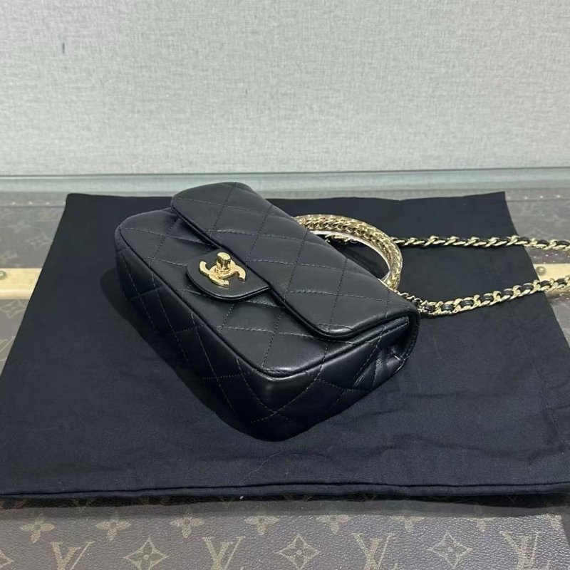 ✨CHANEL 24S黑金壓克力手柄大mini鍊條包18*12*6 全新配件塵袋盒子-4