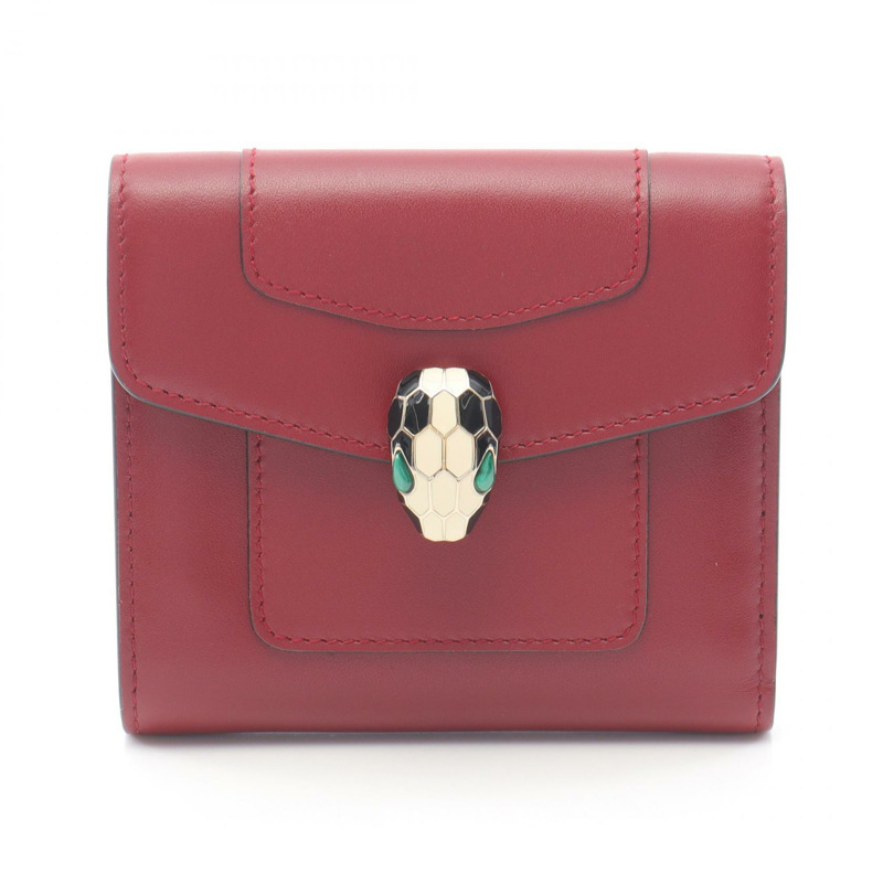 BVLGARI Serpenti Forever 三折皮夾 288206 皮革 紅色 二手 女士-0