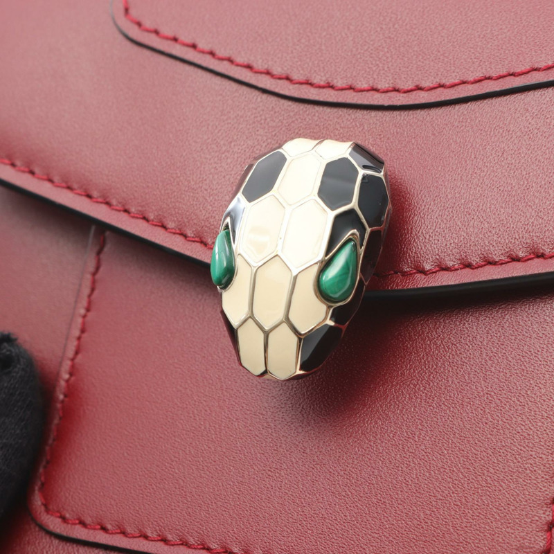 BVLGARI Serpenti Forever 三折皮夾 288206 皮革 紅色 二手 女士-6