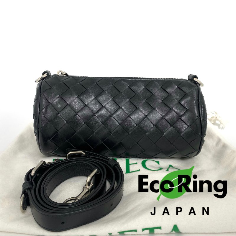 △ Bottega Veneta 寶緹嘉 Barrel Black Intrecciato Calfskin Shoulder Bag 黑色編織小牛皮肩背袋 -257015590-0