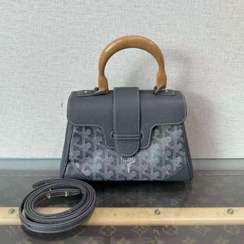 ✨GOYARD 木質手柄西貢mini灰色手提肩背斜背包 20*15*7.5 99新-0