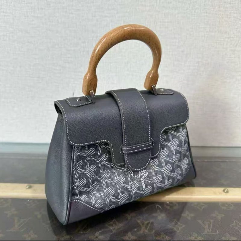 ✨GOYARD 木質手柄西貢mini灰色手提肩背斜背包 20*15*7.5 99新-1