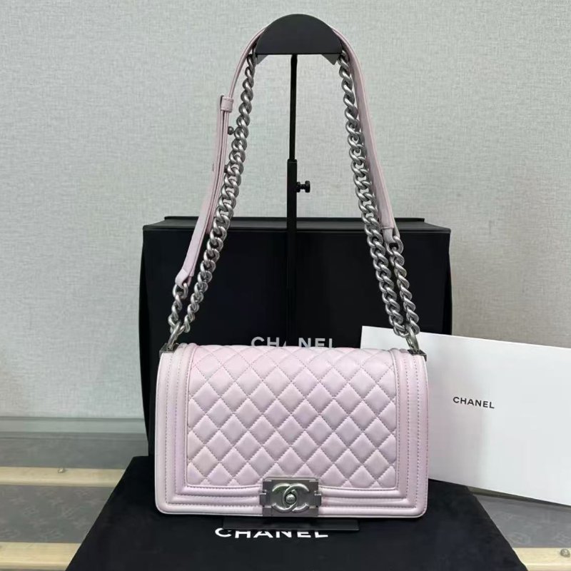 ✨CHANEL 香芋紫銀扣菱格紋Leboy中號鍊條包 25*14*7 98新配件塵袋盒子-0