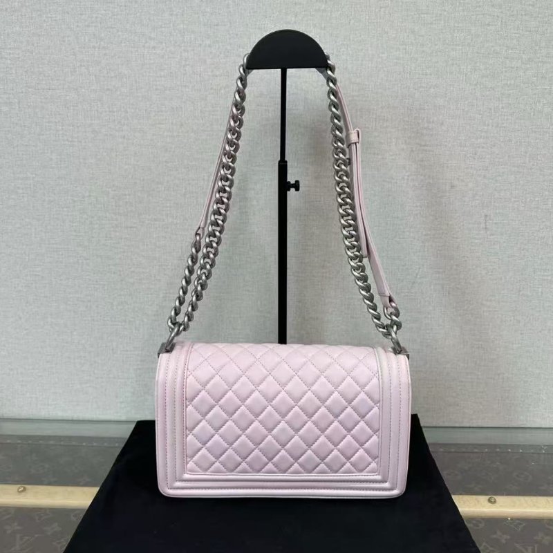 ✨CHANEL 香芋紫銀扣菱格紋Leboy中號鍊條包 25*14*7 98新配件塵袋盒子-5