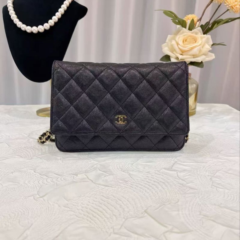 Chanel19S 幻彩黑金荔枝紋WOC發財包鍊條包 19*12*3.5 99新配件保卡-1