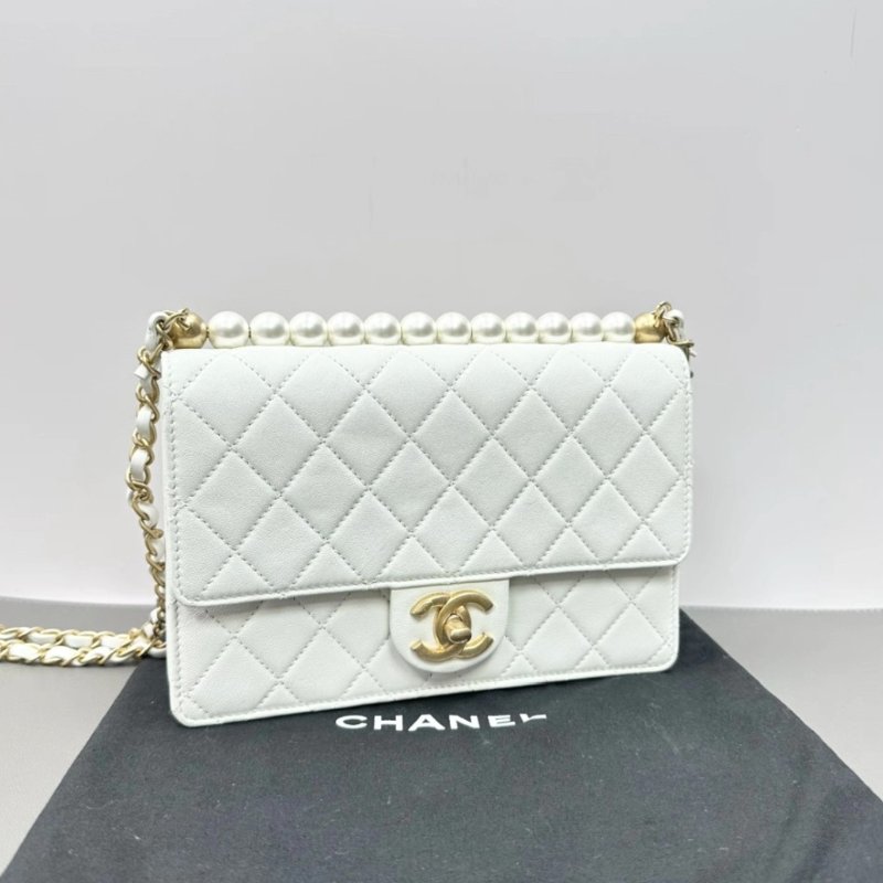 CHANEL 限量白金橫版珍珠CF鏈條包21*14*4 98新配件塵袋保卡-1