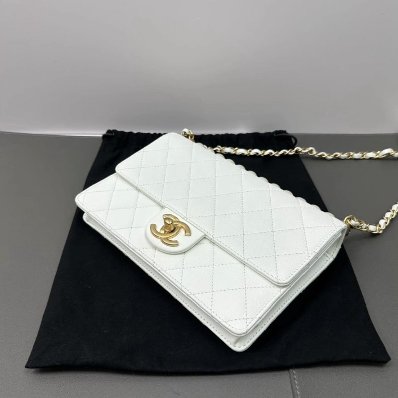 CHANEL 限量白金橫版珍珠CF鏈條包21*14*4 98新配件塵袋保卡-2