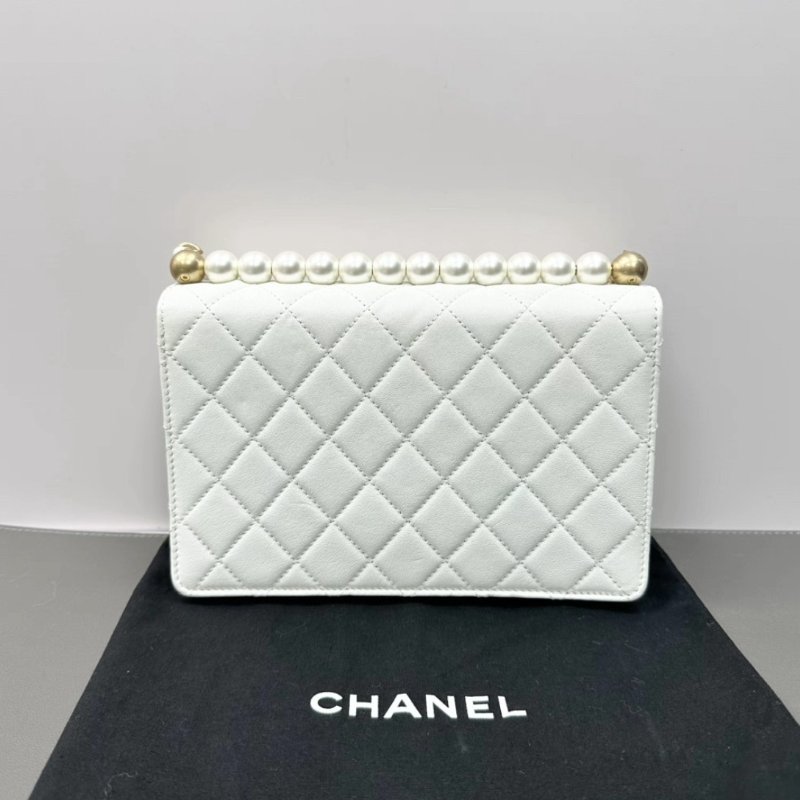 CHANEL 限量白金橫版珍珠CF鏈條包21*14*4 98新配件塵袋保卡-5