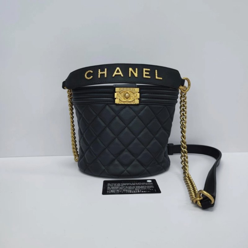CHANEL 黑金包Leboy手提肩背斜背水桶包17*15*13 98新配件保卡-0
