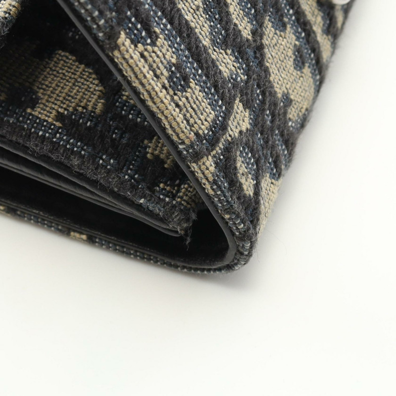 Dior Oblique 提花三折錢包帆布米色海軍藍二手女士-7