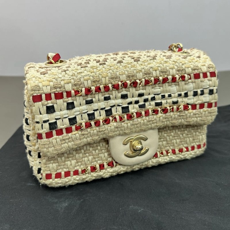 CHANEL 多元素編織金扣大mini 20*13*7 99新 配件盒子塵袋保卡-4