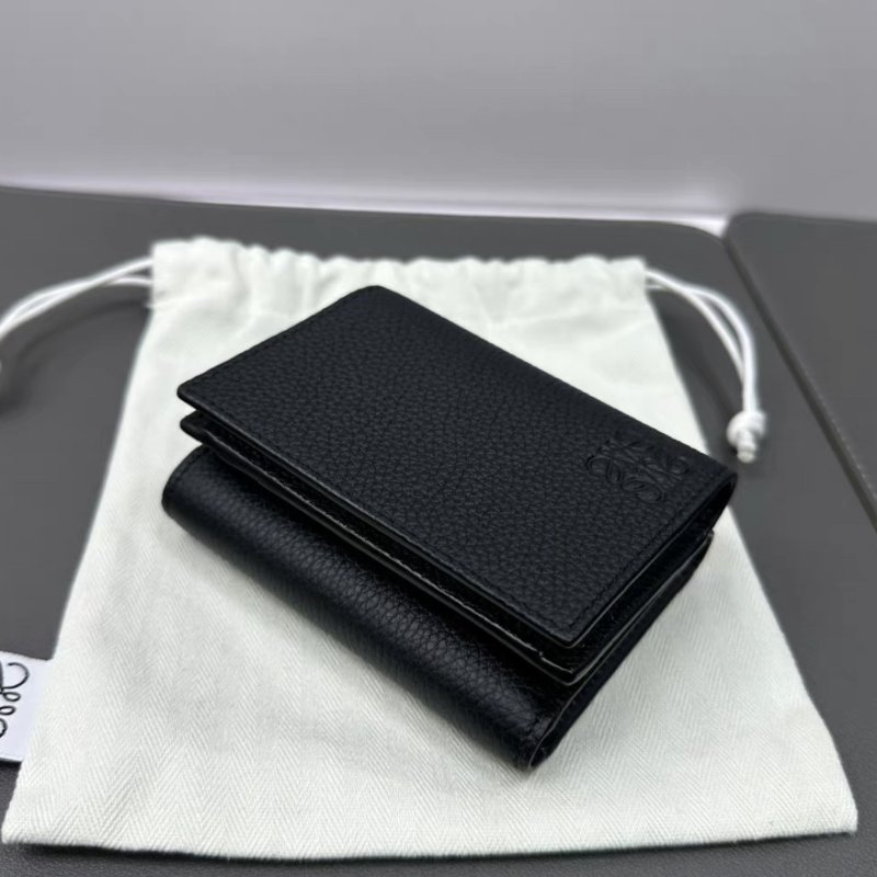 LOEWE 黑銀荔枝牛皮折疊多卡位錢包10*8*4 全新閒置配件盒子塵袋-2