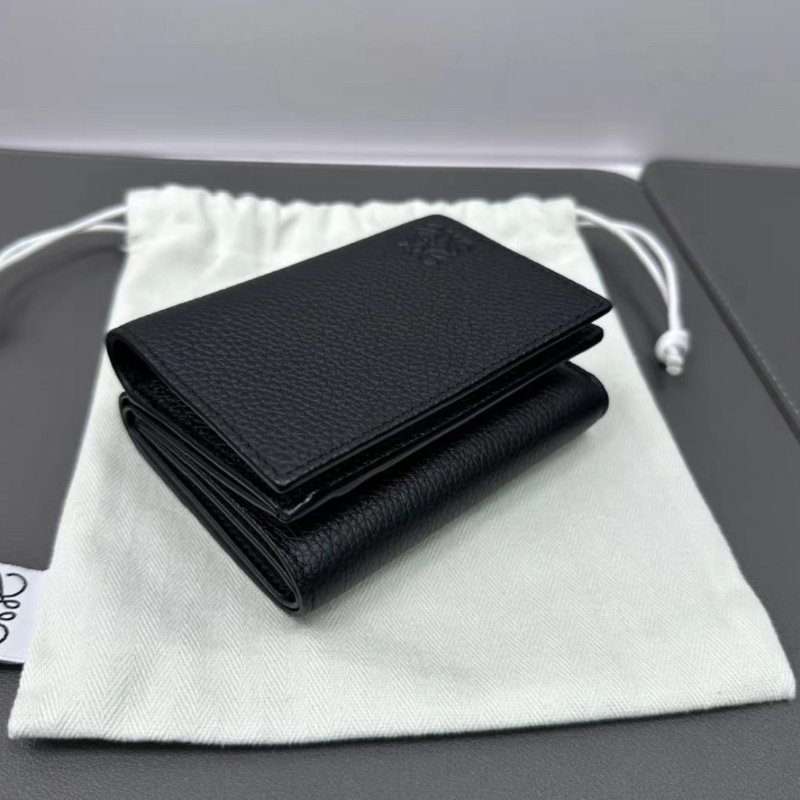 LOEWE 黑銀荔枝牛皮折疊多卡位錢包10*8*4 全新閒置配件盒子塵袋-4