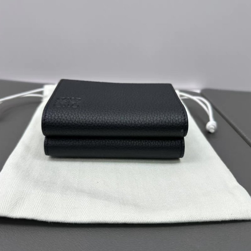 LOEWE 黑銀荔枝牛皮折疊多卡位錢包10*8*4 全新閒置配件盒子塵袋-3