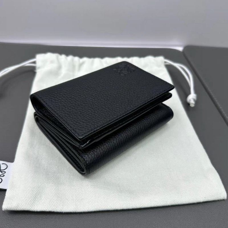 LOEWE 黑銀荔枝牛皮折疊多卡位錢包10*8*4 全新閒置配件盒子塵袋-4