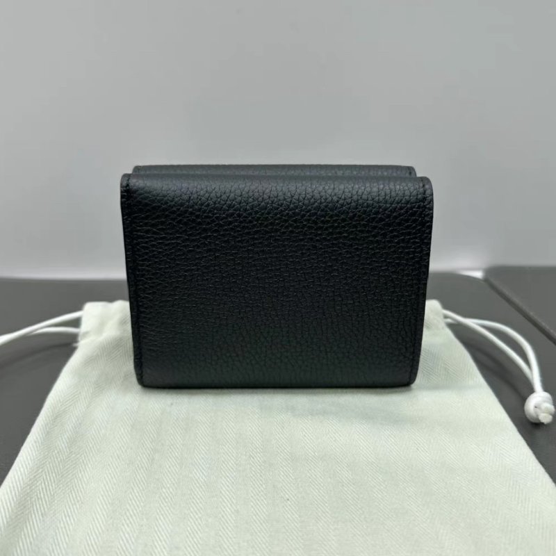 LOEWE 黑銀荔枝牛皮折疊多卡位錢包10*8*4 全新閒置配件盒子塵袋-5
