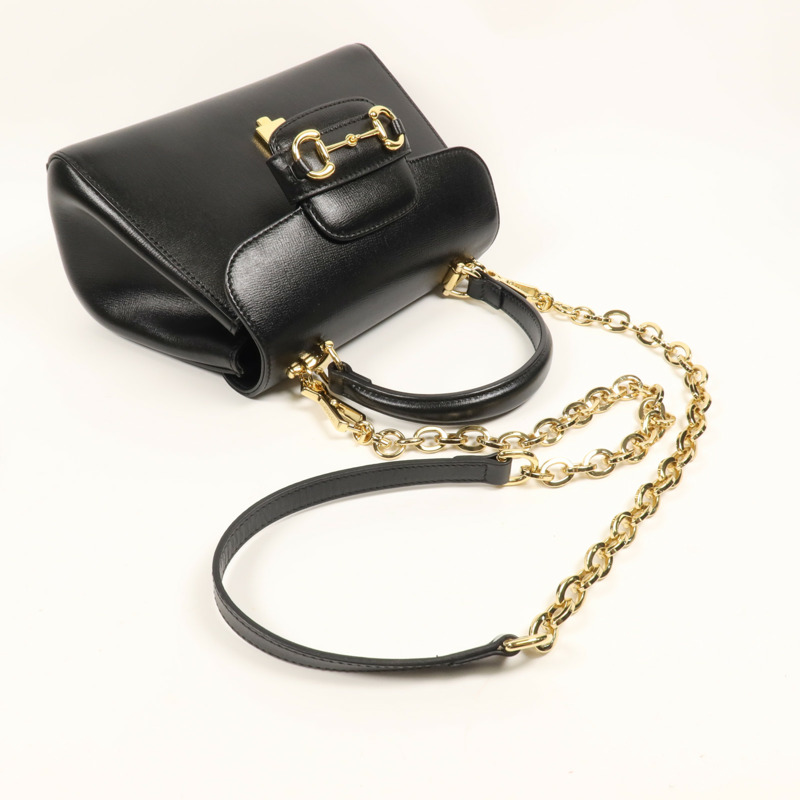 GUCCI 牛皮皮革Horsebit 1955金扣手挽肩背兩用袋-9