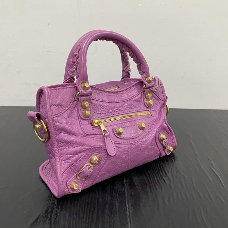 BALENCIAGA Le city粉金mini手提肩背斜背機車包23*16*6 97新配件鏡子塵袋-1