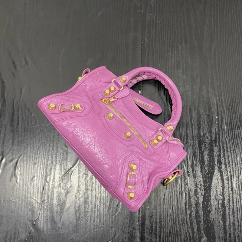 BALENCIAGA Le city粉金mini手提肩背斜背機車包23*16*6 97新配件鏡子塵袋-3