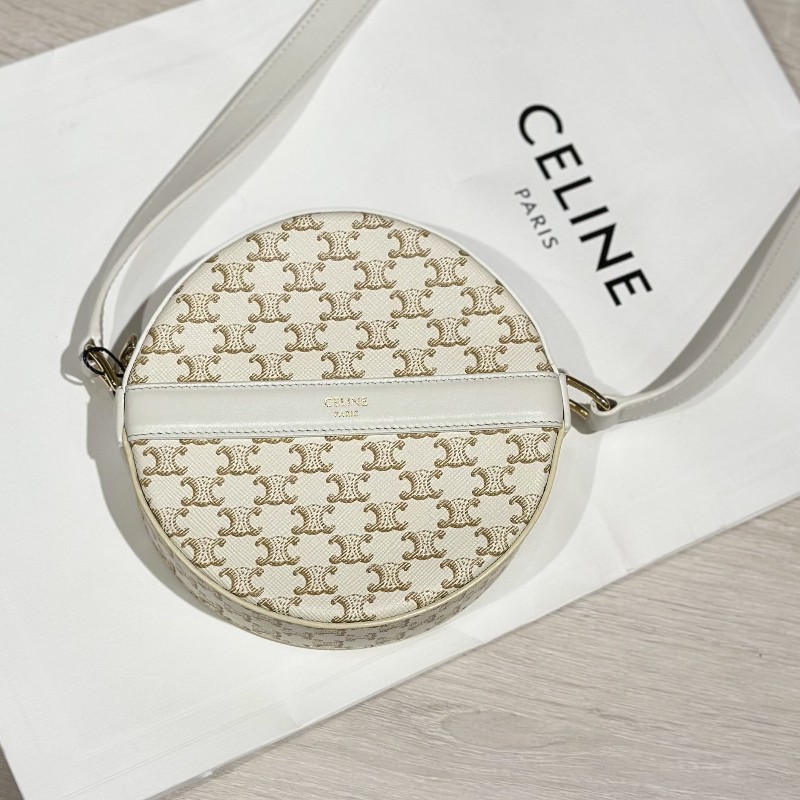 Celine賽琳canvas經典凱旋門白花小圓餅 斜背包尺寸14*14*4cm-1