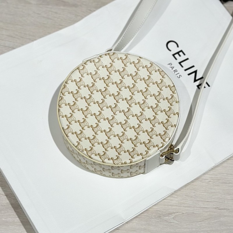 Celine賽琳canvas經典凱旋門白花小圓餅 斜背包尺寸14*14*4cm-3