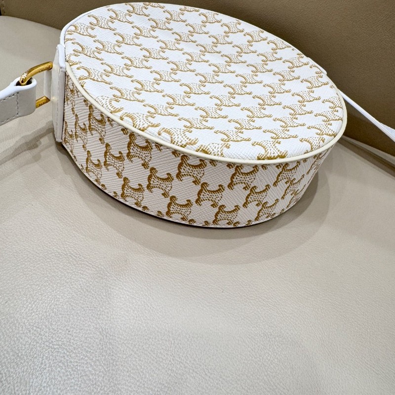 Celine賽琳canvas經典凱旋門白花小圓餅 斜背包尺寸14*14*4cm-11