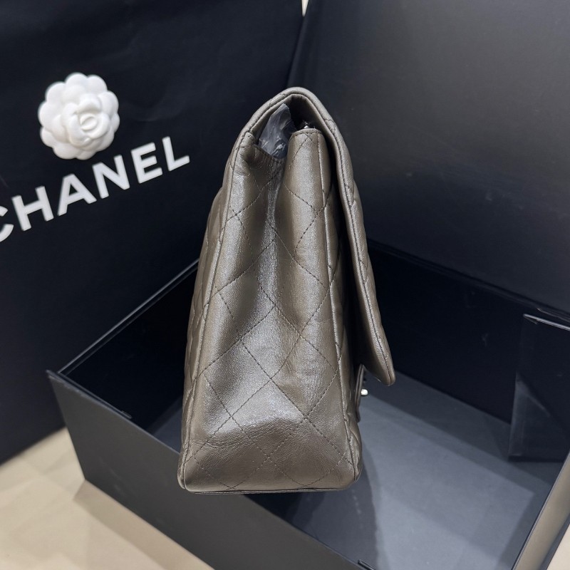 Chanel香奈兒 灰色羊皮CF maxi雙蓋鏈條包 肩背包 斜背包-4