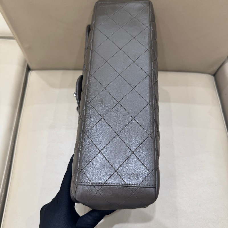 Chanel香奈兒 灰色羊皮CF maxi雙蓋鏈條包 肩背包 斜背包-12